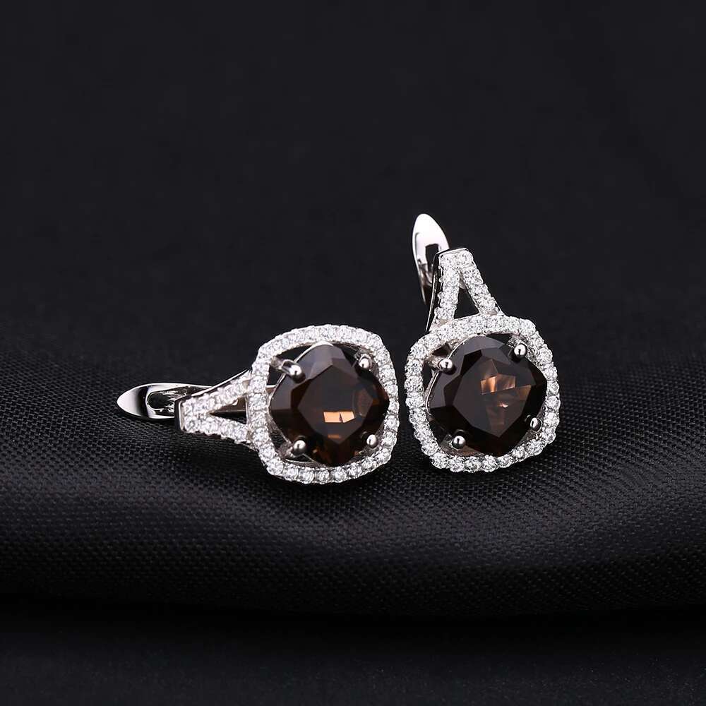 Gem's Ballet Natural Smoky Quartz Genuine sterling sier Clip Earrings For Women Gift Fashion Style Wedding Engagement