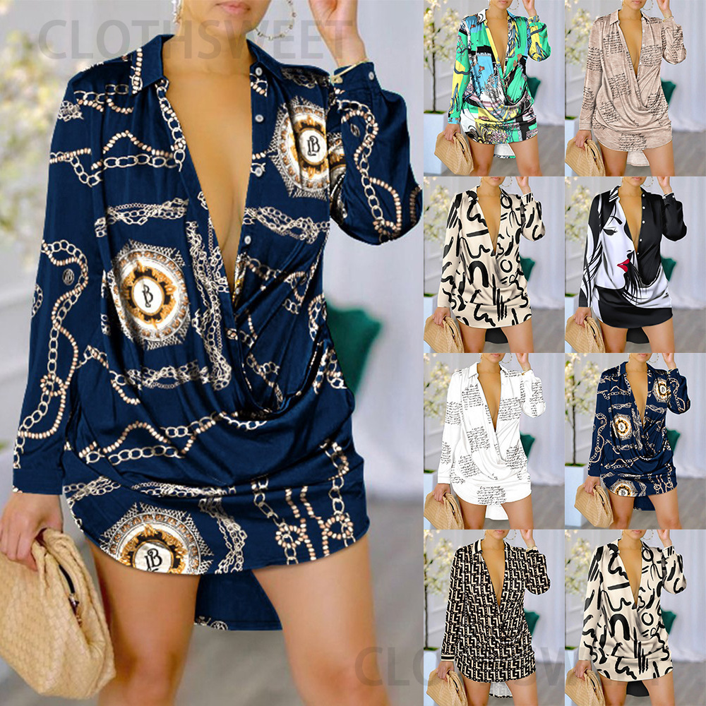 2022 New Sexy Fashion Print Long Sleeve Shirt Womens Wear