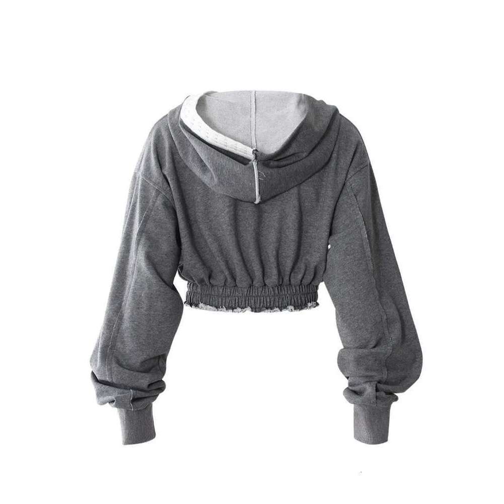 ZOCI Women's Gray Sweatshirts 2Pcs Pockets High Waist Sweatpants Solid Color Pleated Wide Leg Trousers Sets 2025 New Fc1353