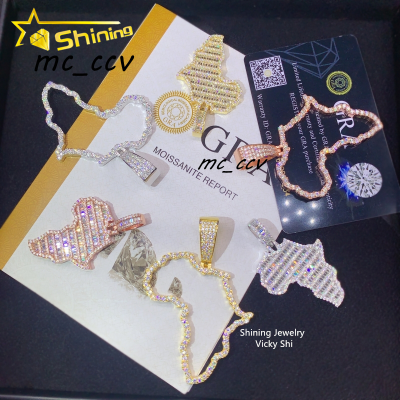Pass Diamond Tester Iced Out 925 Sterling Silver VVS Moissanite Diamond Map Pendant Custom Moissaite Pendant Hiphop Jewelry