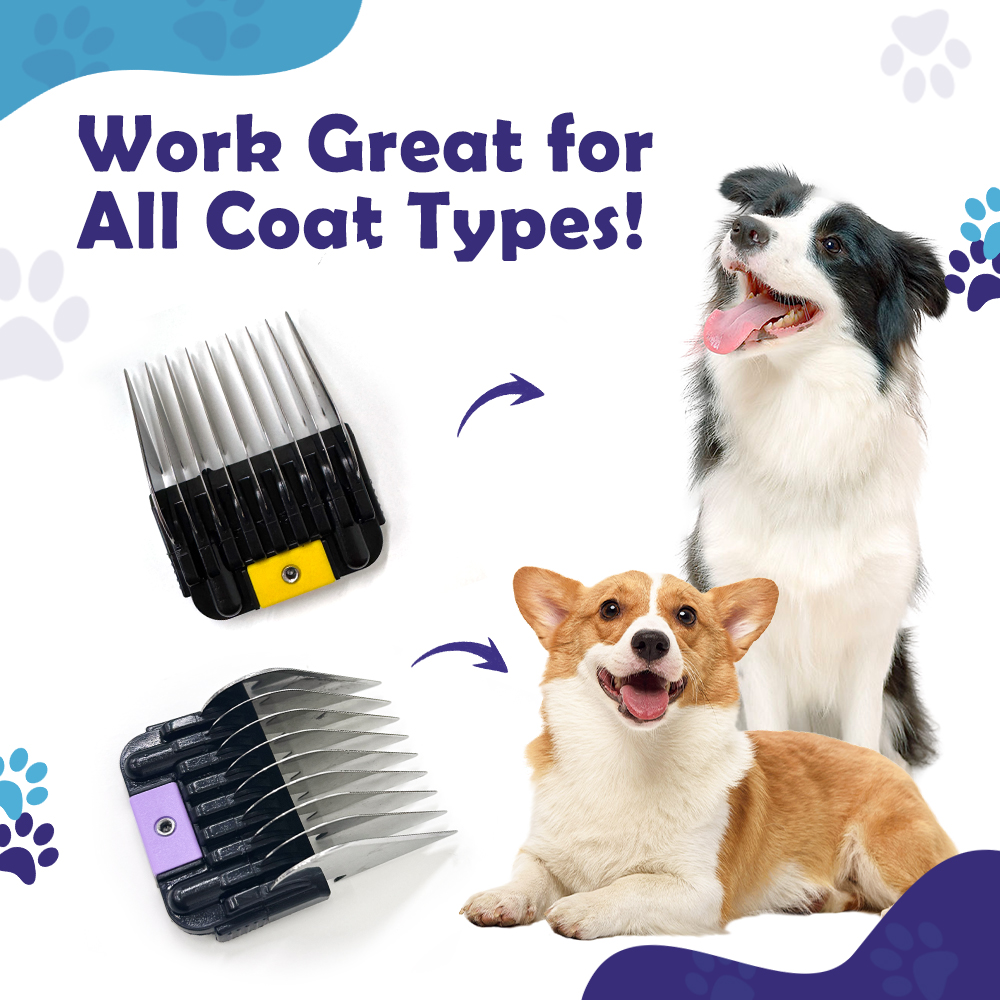 KBDS Professional Animal Stainless Steel Comb Set for A5-style Detachable Blade Clippers, Snap-On Size for Pets, Dogs, Cats, and Horses (Not Compatibl
