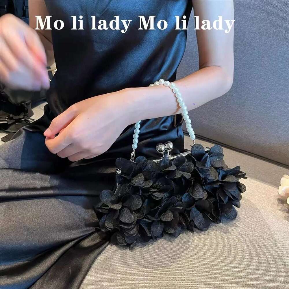 Designer Bag 2025 High Quality Design Satin Floral Evening Pearl Beaded Fashion Women Handbag Wedding Party Clutch Purse Crossbody Bag Luxury Bag
