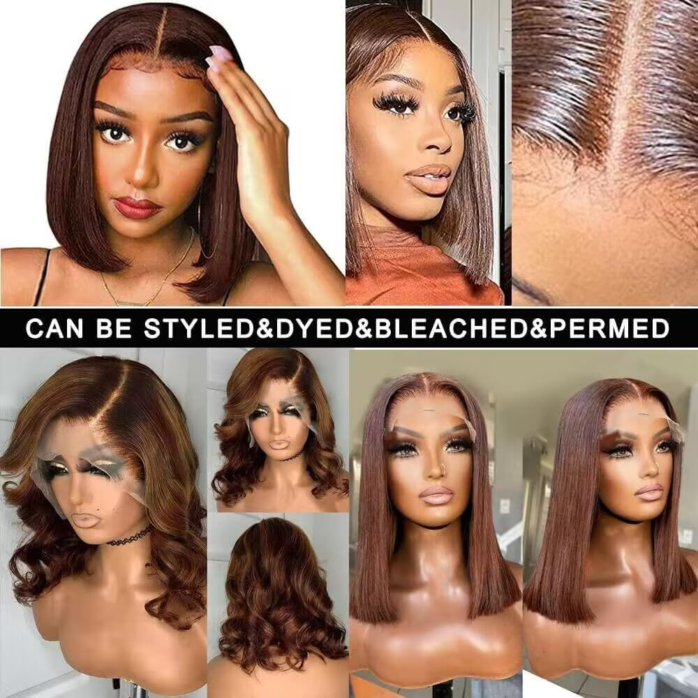 Honey Brown HD Short Bob Straight Wig 13x4 Glueless Closure Wig Lace Front Human Hair Wigs for Women Pre Plucked Bob Wigs Human Hair Transparent Lace 