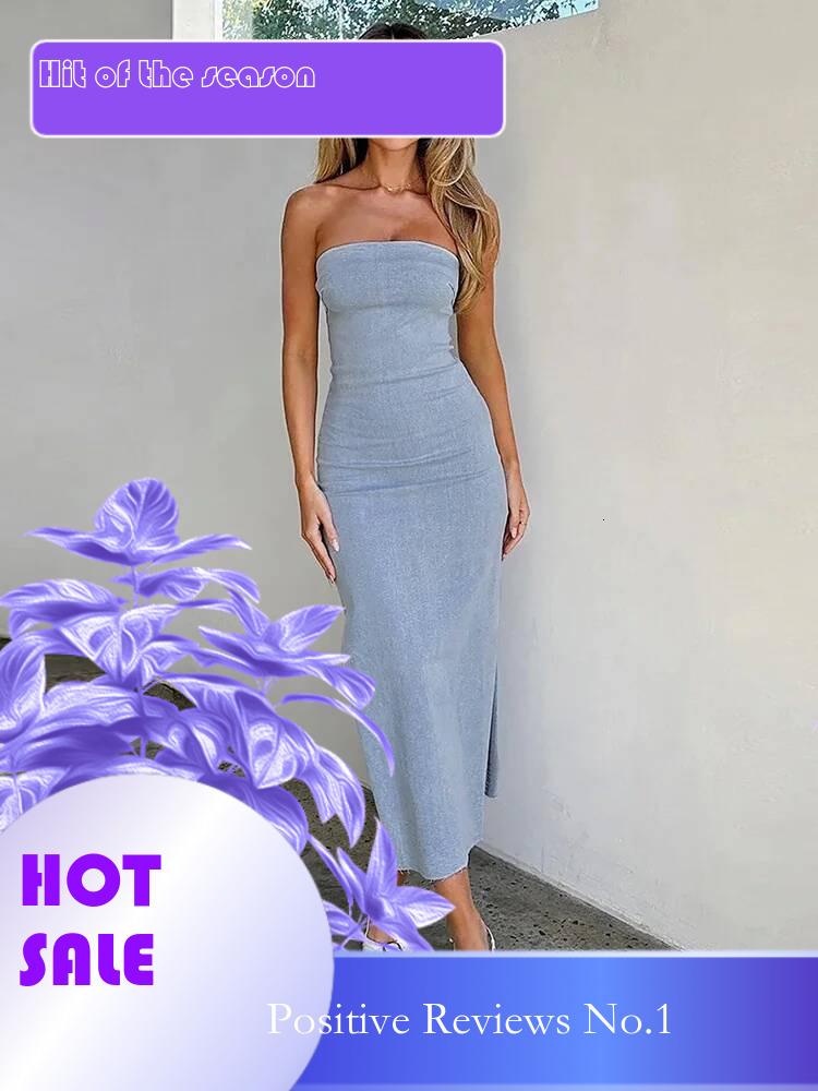 Dongdumaoyi Autumn New Elastic Denim Sexy Temperament Bandeau Slim Fit Split Women S Clothing Dress D