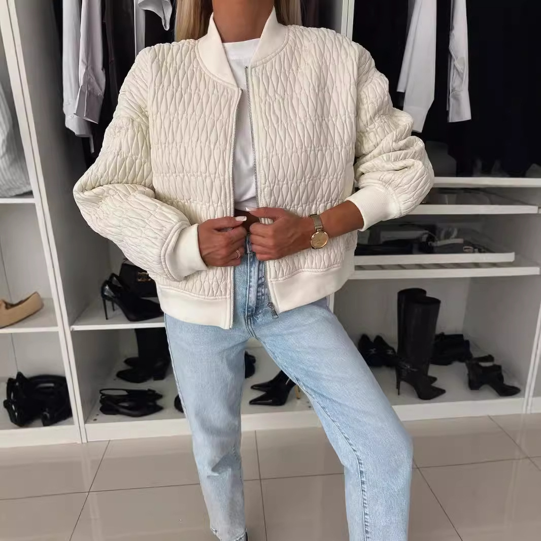 2024 Autumn/Winter New Solid Color Embroidered Short Zipper Jacket Cotton Jacket Womens Wear