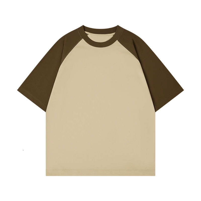 230G 32 Count Ice Feel Cotton Raglan Sleeve Short T-Shirt Men's Contrast Color Popular Youth Loose Half Sleeved Clothes