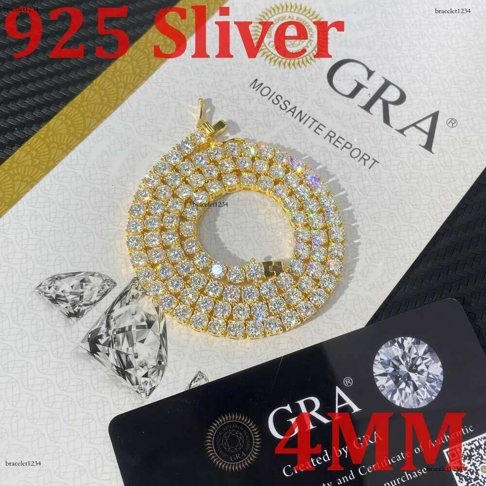 Hot Sale Hip Hop Iced Out Jewelry Fashion Dia Necklace S Sier 2MM 3MM 4MM 5MM Vvs Moissanite Tennis Chain