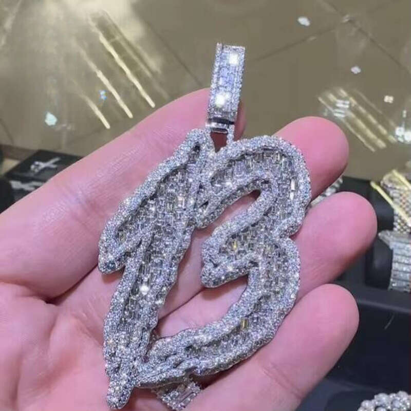 Hip Hop Jewelry Iced Out Letter Cuban Chain Sier Gray Stone Initial Pendant 71
