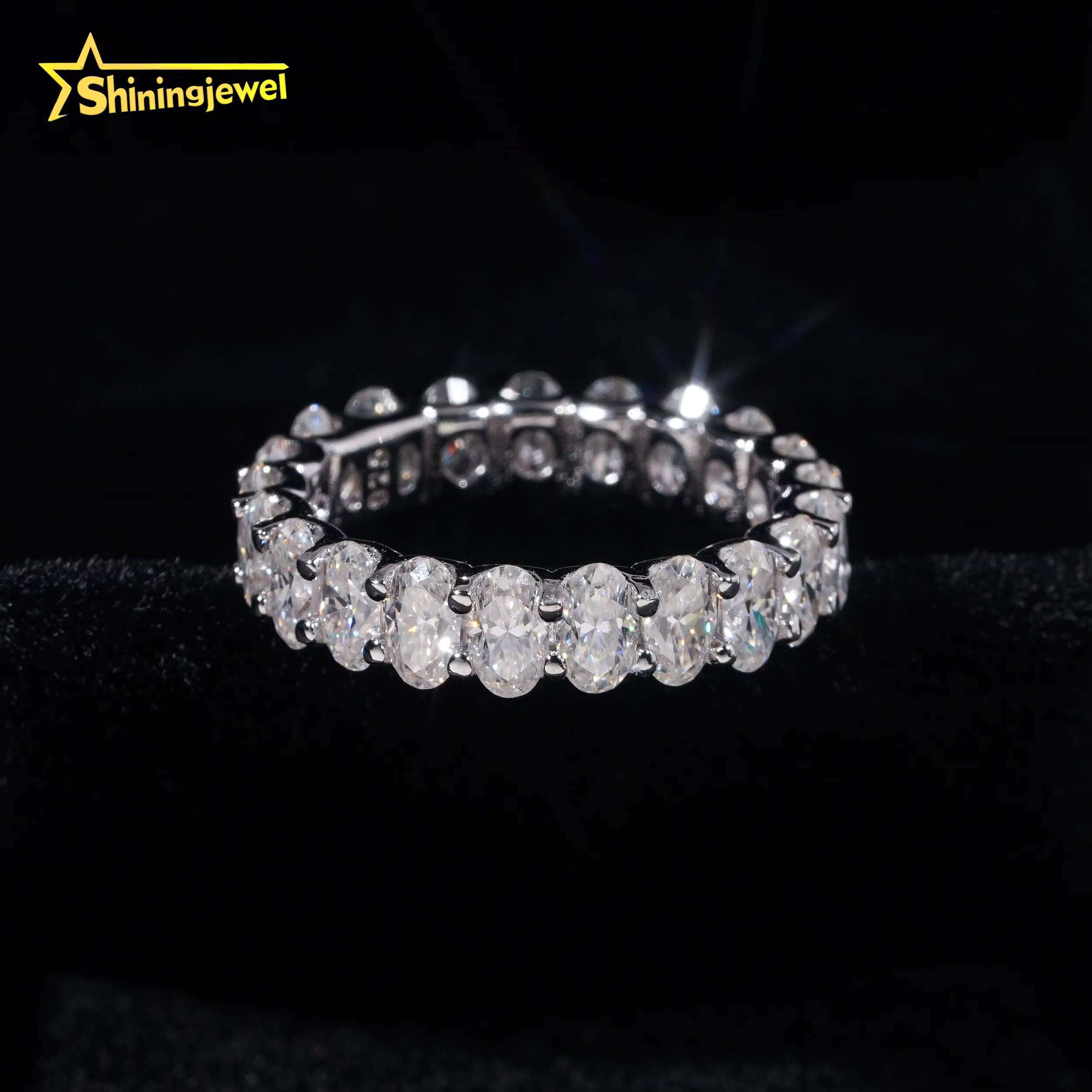 Band Oval Cut Wedding Ring 3*5mm Moissanite VVS Pass Diamond Test 925 Sliver Gold Plated Engagement Rings Fast Shipping