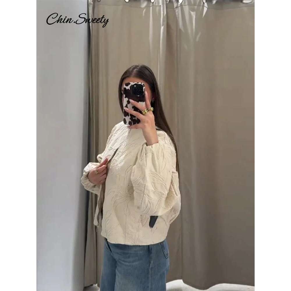 Casual Embroidery Women's Bomber Jacket Loose Zipper Long Sleeve Short Coat Female 2025 Spring Fall Lady High Street Outwears