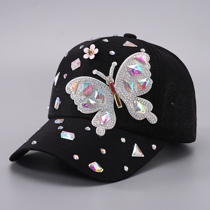 Womens Baseball Cap with Colorful Glass Rhinestones and Butterfly Sequins Sunshade Visor Cap Y2K designer beanie bonnet spring and autumn hat luxe men - view 5