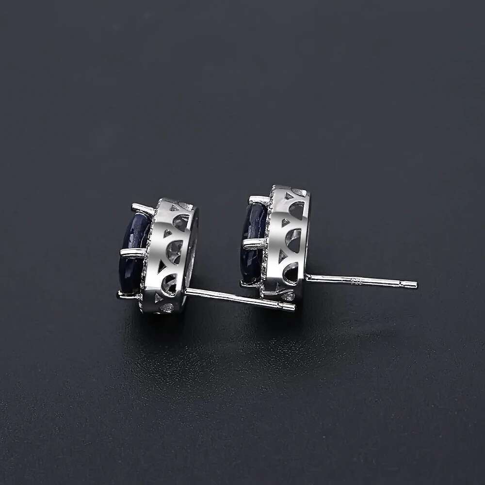 GEM'S BALLET 7x9mm Natural Blue Sapphire sterling sier Gemstone Stud Earrings Vintage Fine Jewelry Women Gift Fashion