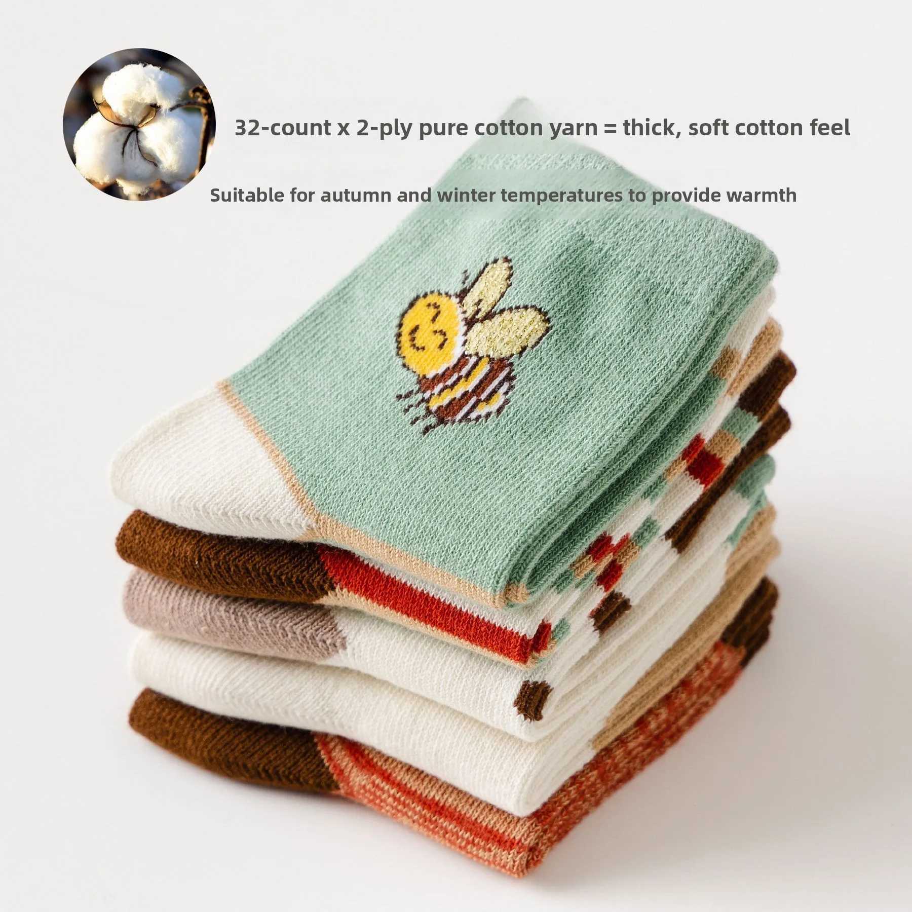 5 Pairs Cotton Kids SOCKS Mid Calf Thick Warm Breathable Moisture Wicking Pattern Baby SOCKS for Boys Girls All Seasons G251124