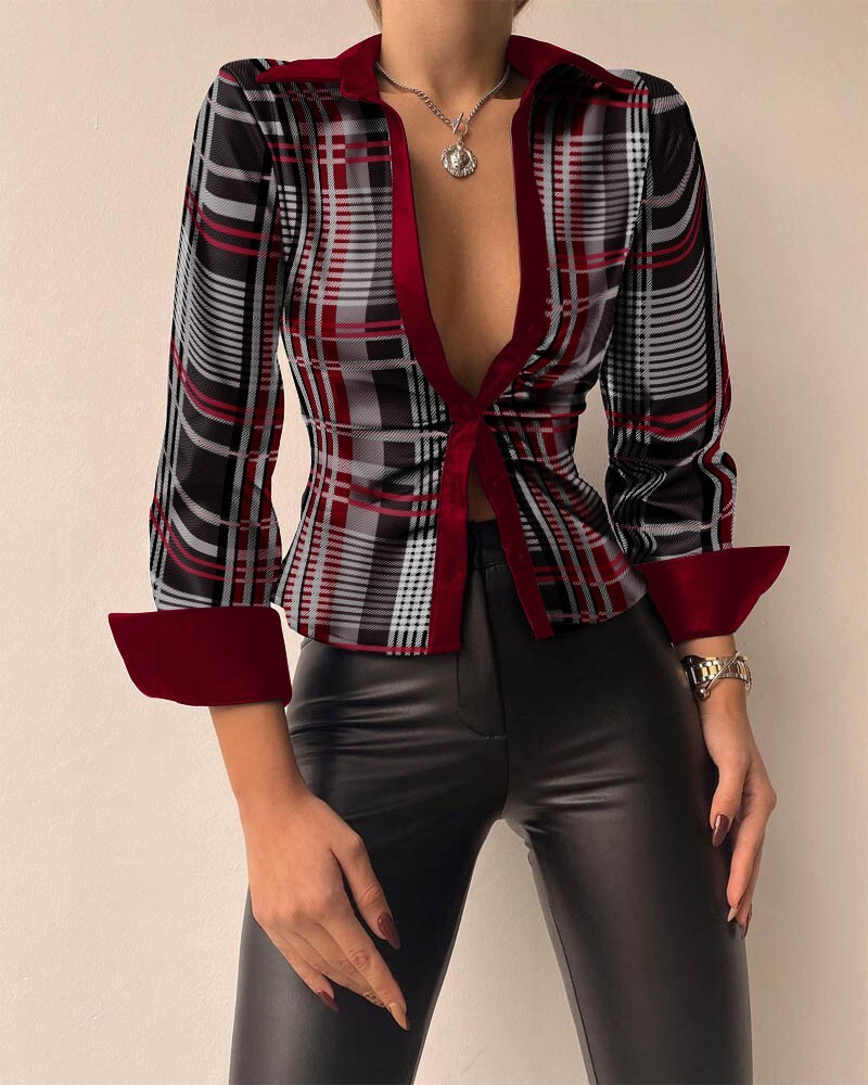 2022 spring long sleeved V-neck PU leather stitched womens shirt