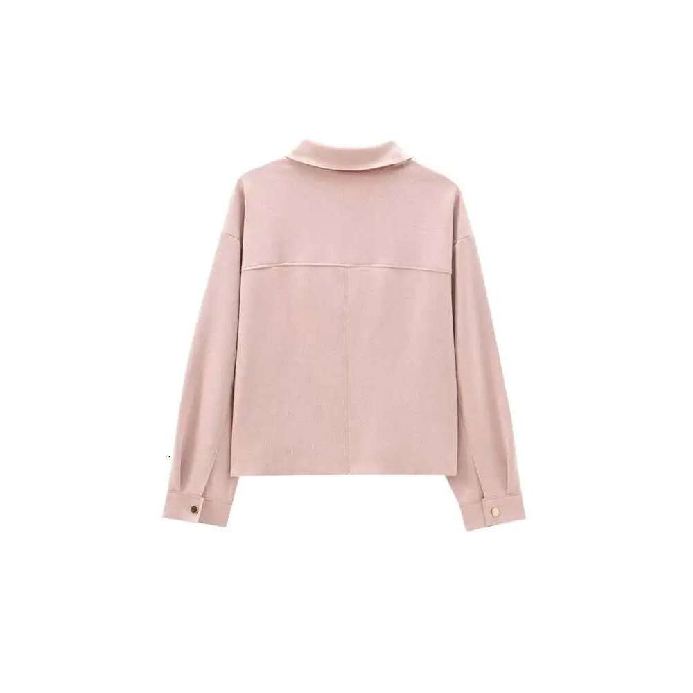Designer Clothes Trza-Faux Suede Jacket For Women, Patch Pockets, Loose Coat, Long Sleeve, Snap Button, Female Outerwear, Chic Tops, Fashion