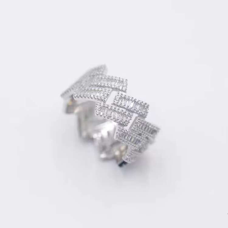 Fine Jewelry Cuban Ring for Men S925 Sterling Silver Gold Plated Hip Hop Ring VVS Baguette Moissanite Diamond Ring