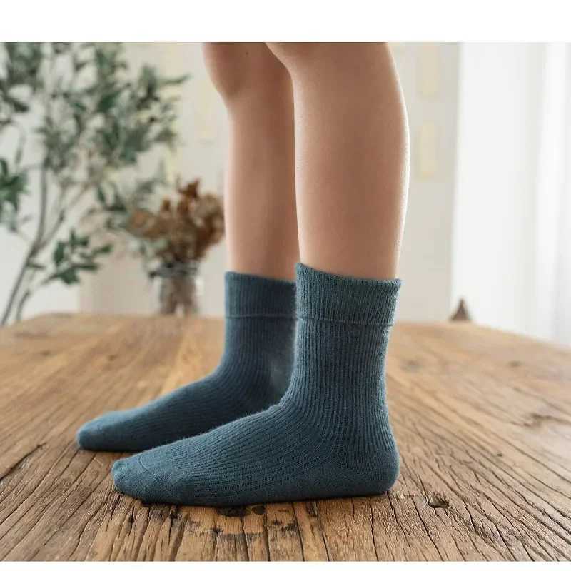 Kids Wool Cashmere Socks Children Boys Girls Soft Thermal Stockings for Baby Fashion Solid Color Kids High Long Winter Stuff G251124
