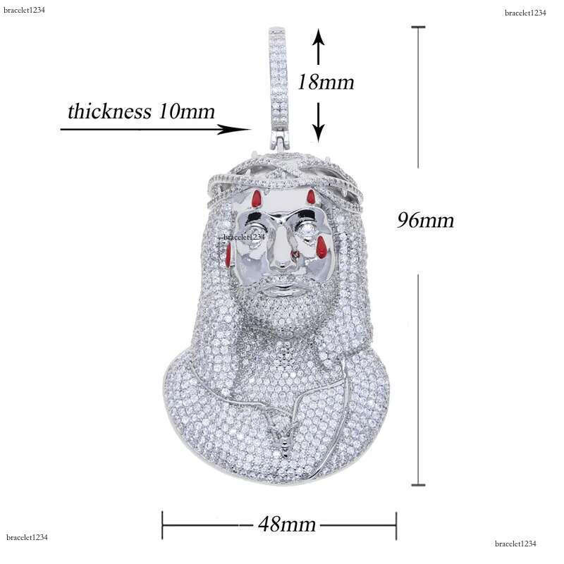 Jesus Christ Piece Head Face Pendant for Men Iced Out Bg Cz Paved Charm Necklace with Chain Hip Hop Jewelry