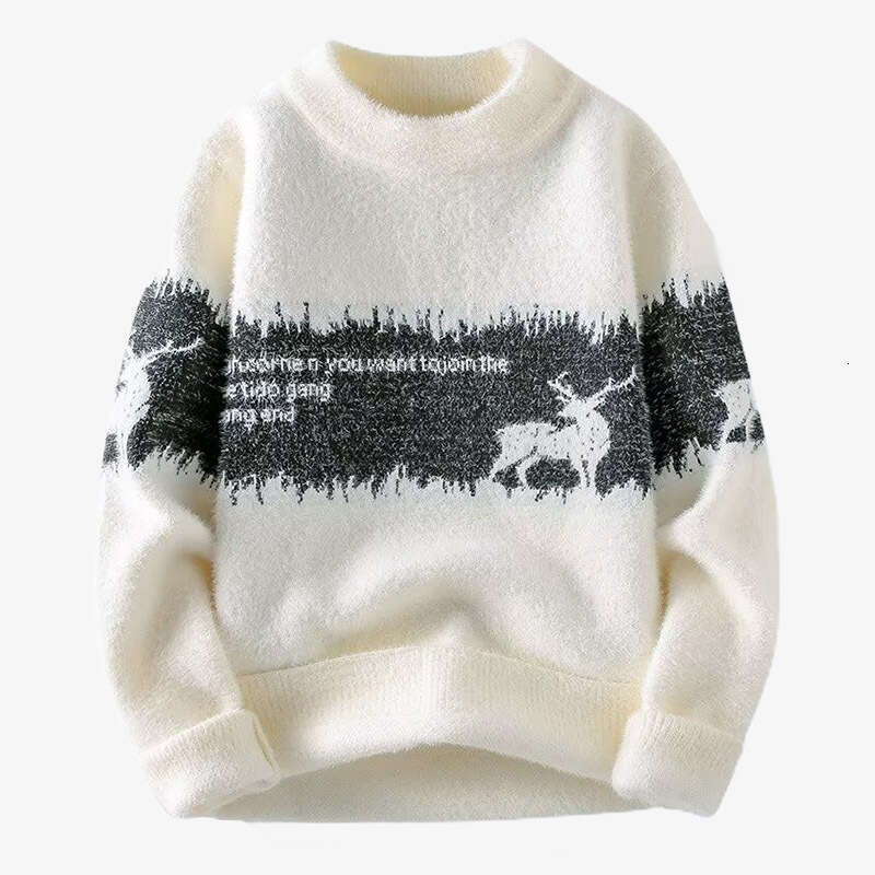 mink velvet Christmas reindeer men's autumn and winter knitted pullover sweater