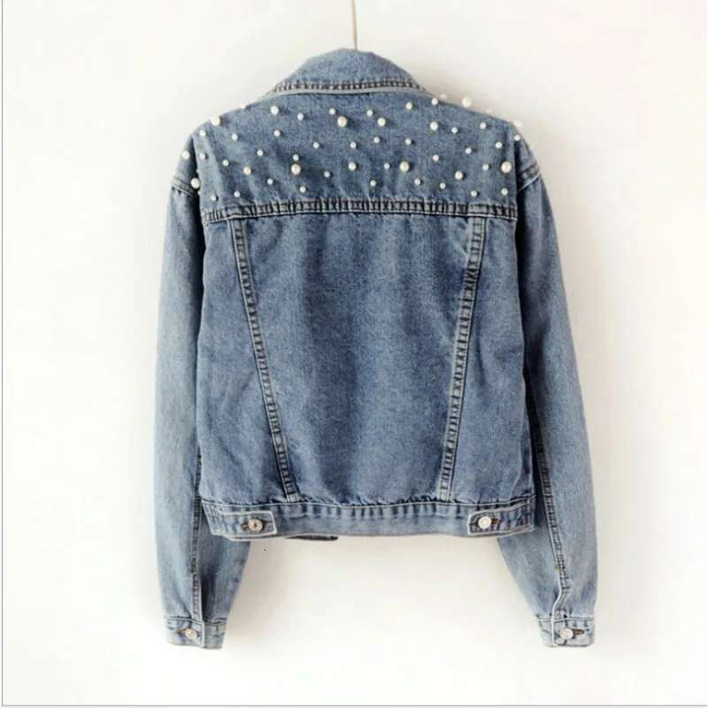 Designer Clothes Women's Short Beaded Pearl Loose Spring And Autumn New Denim Jacket