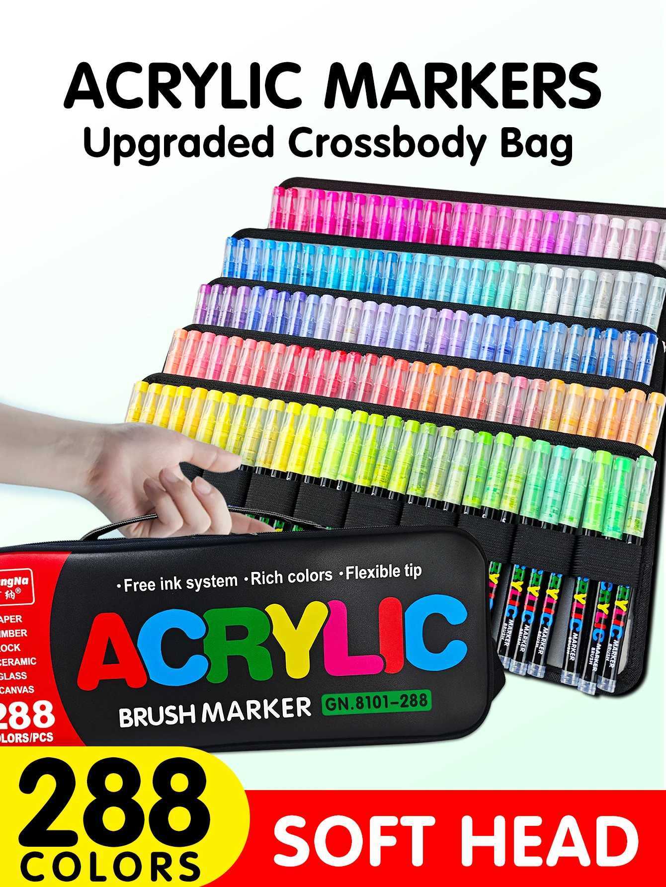 240/288 Colors Set Acrylic Paint Markers Brush Tip Professional For Rock Fabric Festival Gift DIY Art Pens With Storage Bag G251124