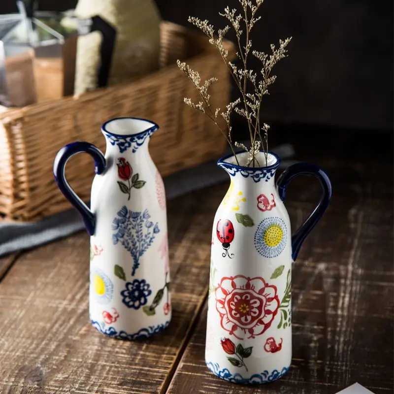 Ins Light Luxury Vintage Kettle Ceramic Vase Ornament Living Room Flower Arrangement Creative Milk Jug Flowers Seasoning Bottle C251124