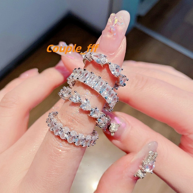 Trendy VVS Moissanite Stone Big Rings S925 Silver Jewelry Iced Hip Hop Bling Diamond Wedding Ring Set for Men Women 2024