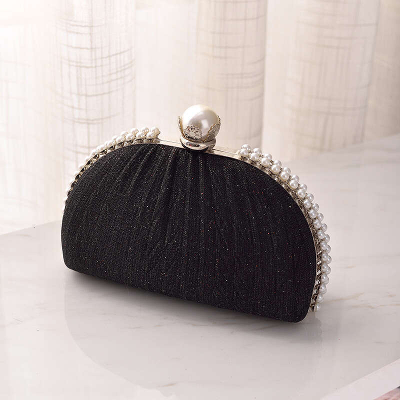 Dinner Bag New Pearl Dinner Black Pleated Evening Gown High End Feel Hundred Clutch Bag Special KQ