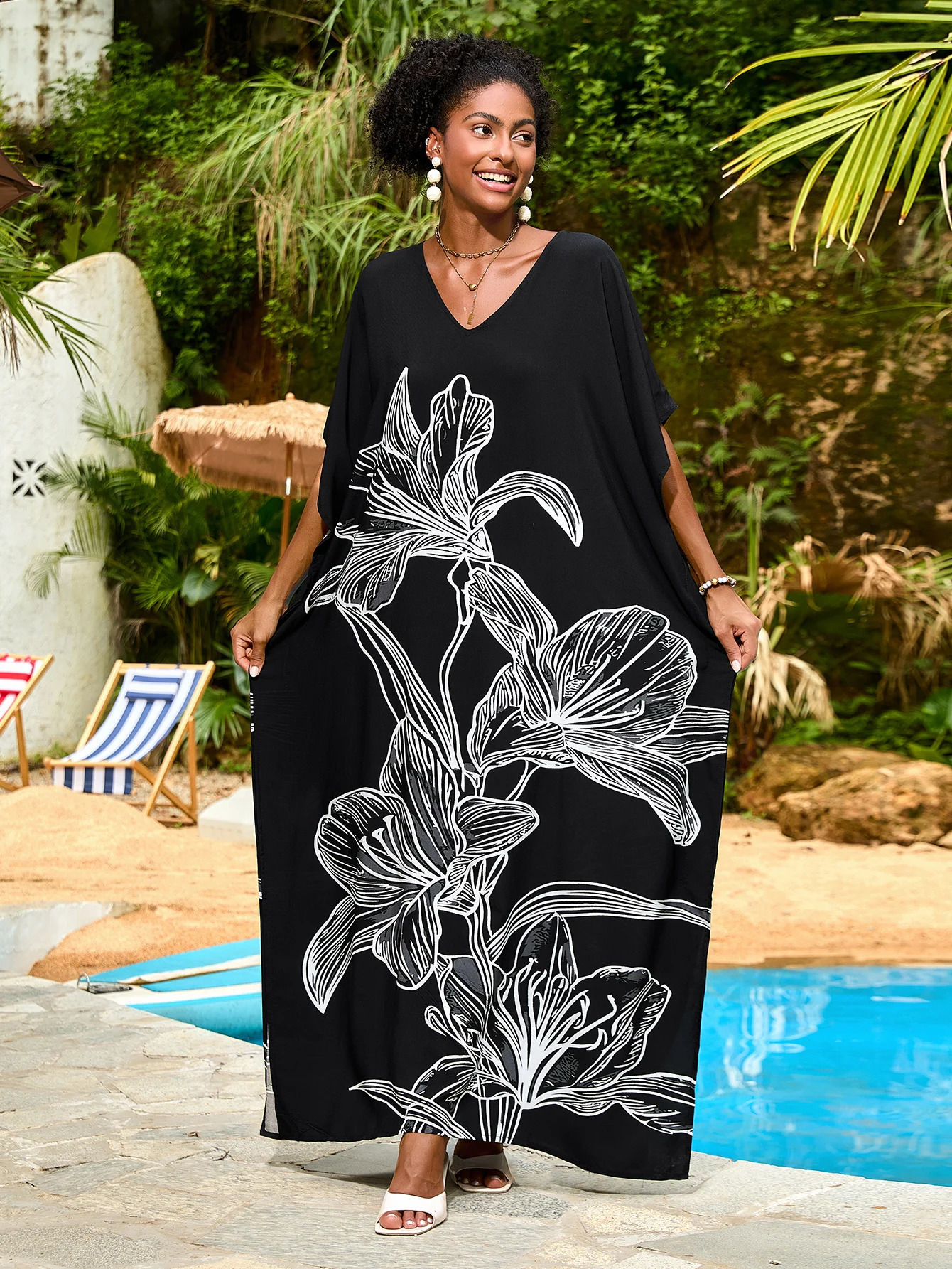 Summer Beach Bohemian Wind VTie Side Seam Vacation Ski Shirt 250422