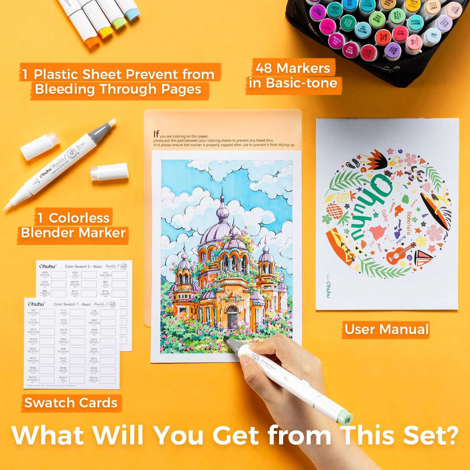 Ohuhu Honolulu S 48 Colors Marker Pen Set Alcohol Art Markers Red Dot Design Dual Tips Sketching Drawing School Art Supplies G251124