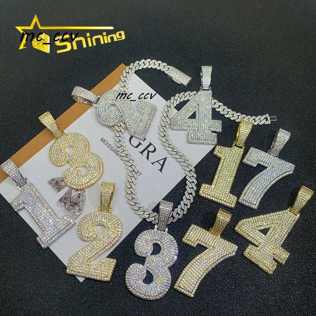 Moissanite Hip Hop Jewelry 925 Silver Number Pendants Gold Plated Rapper Fashion Iced Out Moissanite Diamond Pendants