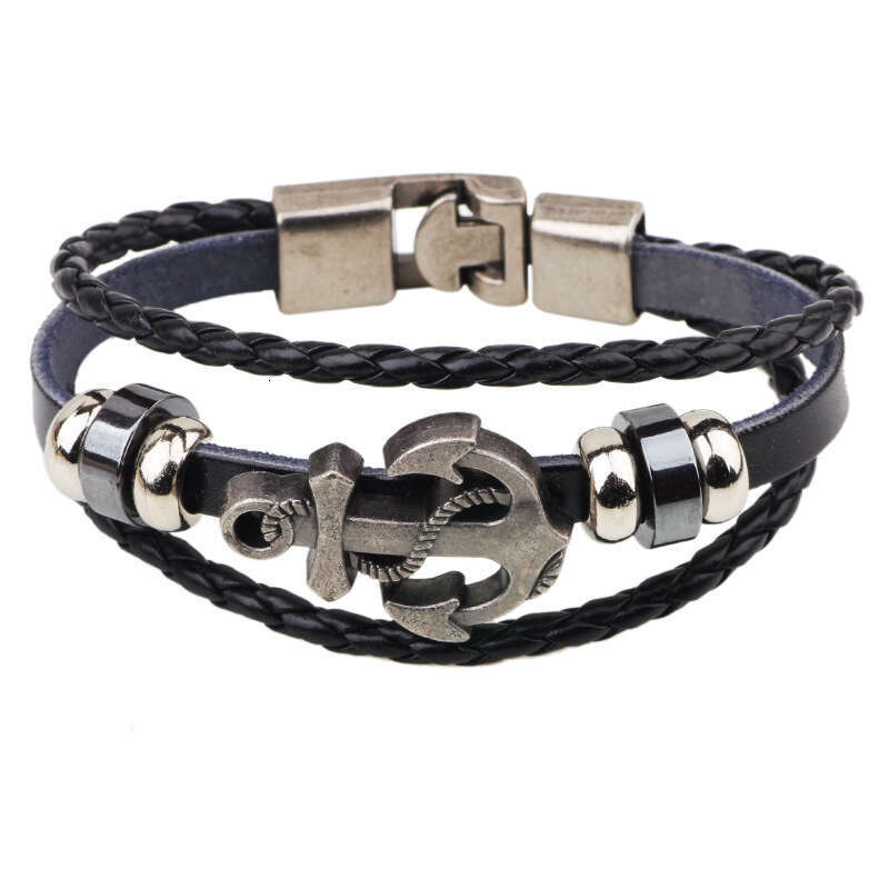 Multi layer Weaving Versatile Personalized Pirate Wind Ship Anchor Chain Leather Bracelet