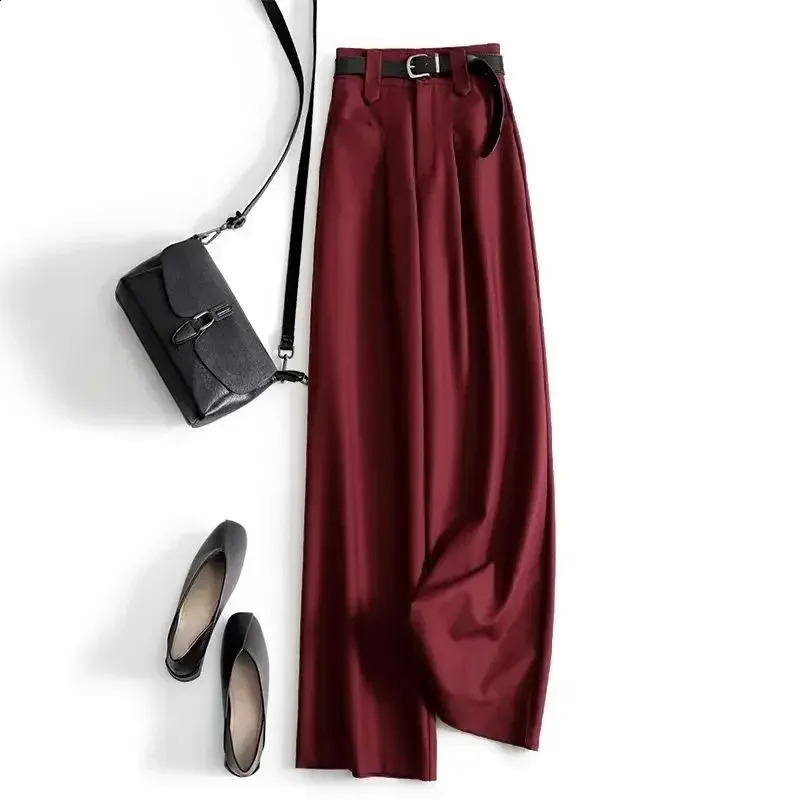 Gray Solid Office Lady High Waist Sashes Loose Straight Womens Pants Ankle-Length Trousers Suit Pants For Women Clothing 2025 250421