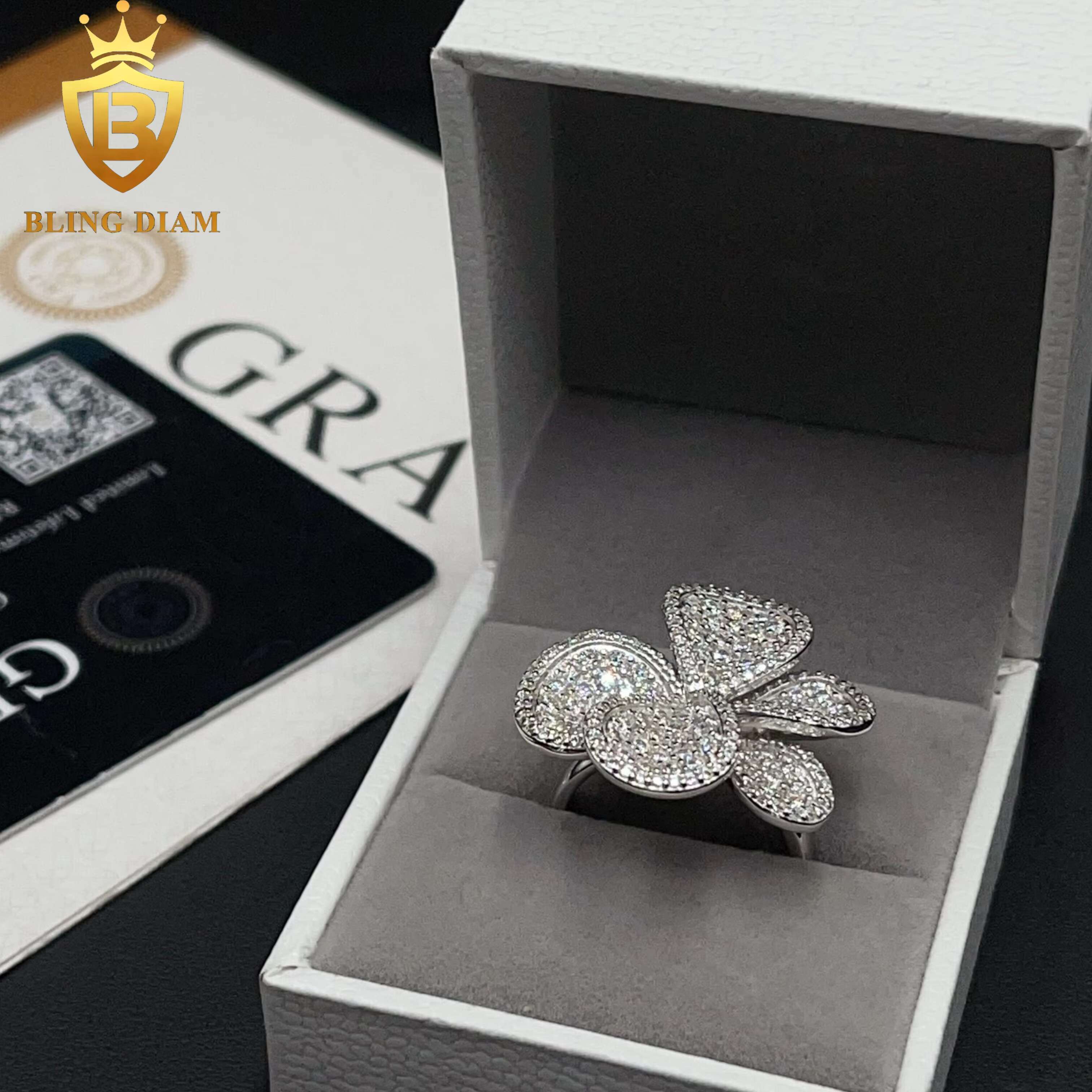 Hot Sale Low Price Fine Jewelry 925 Sterling Silver VVS Moissanite Diamond Flower Rings Gift Wedding