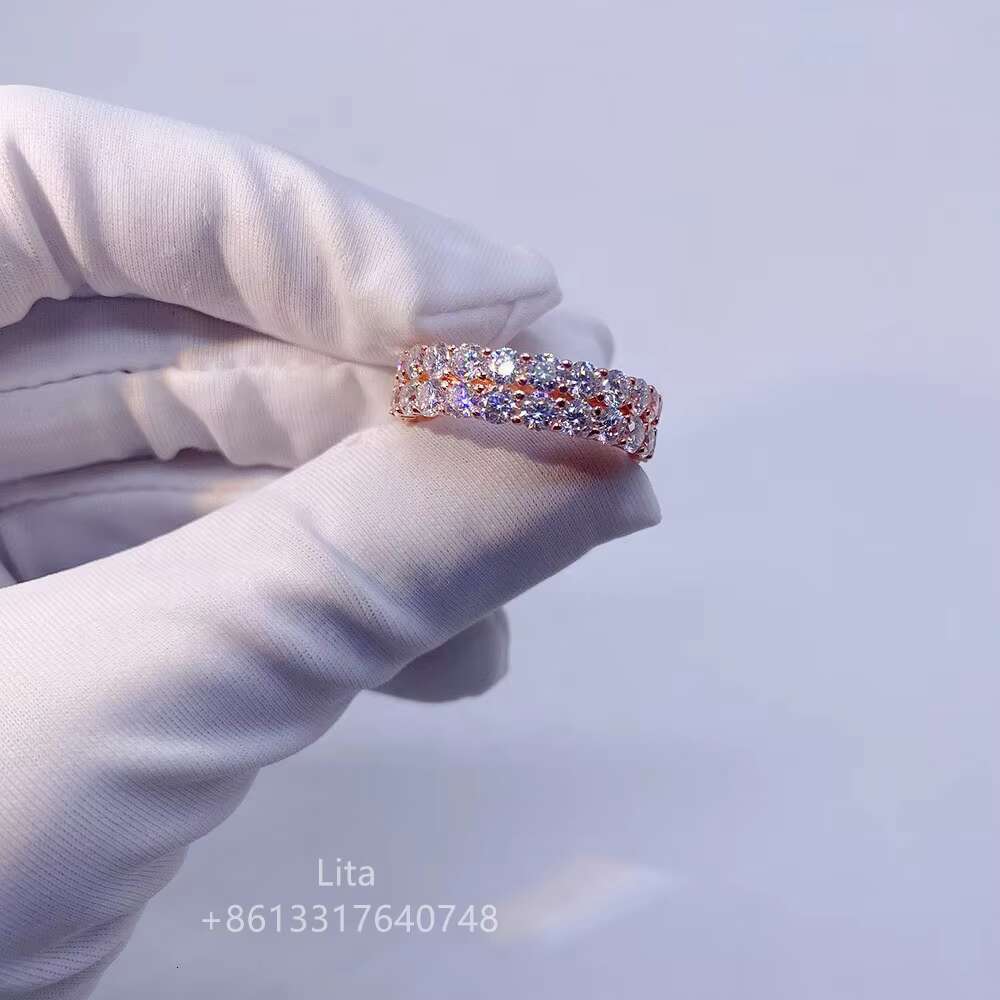 925 Sterling Silver Gold Plated 10k 14k 3mm Vvs Double Row Moissanite Ring for Men Women