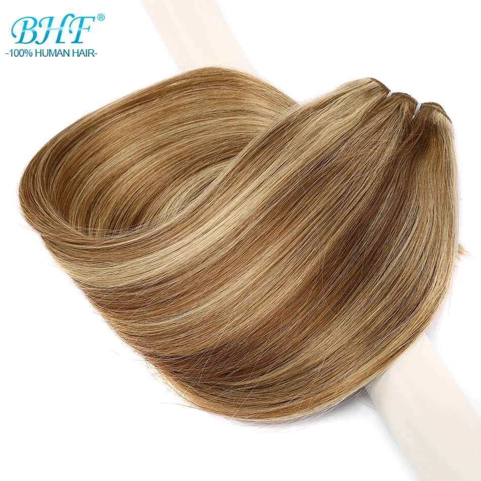 Straight Bundles European Remy Human Weaves Sew In Weft Extensions Natural Hair Brown Blonde 14"-28Inch BHF