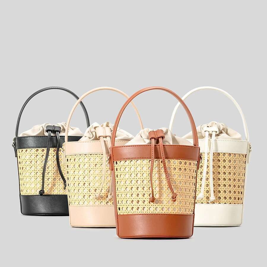 Designer bag Fashion Hollow Bucket Imation Wicker Woven Women Handbags Pu Leather Shoulder Crossbody Bags Summer Beach Bag 2024 99