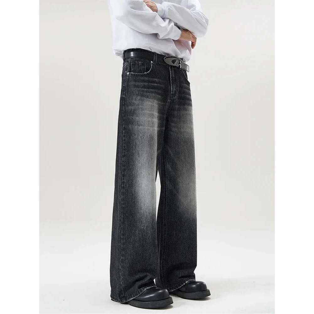 4 Colors Autumn Vintage Distressed Men's Baggy Straight Jeans Fashion Korean High Street Denim Pants Streetwear Male Trousers