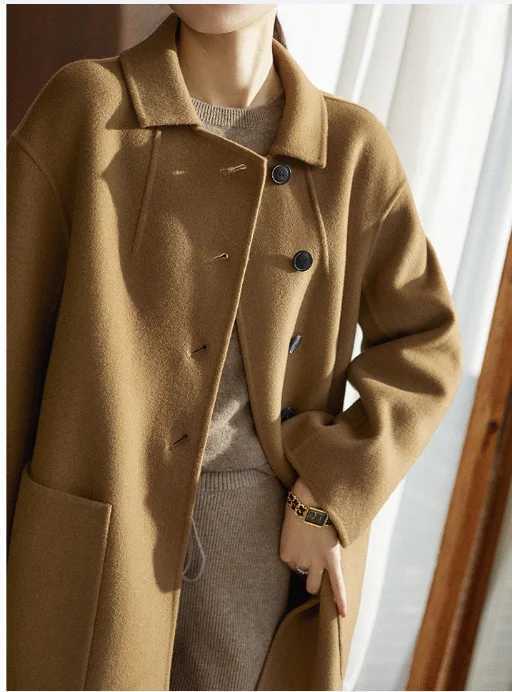 Big Size Stylish Medium-Length Woolen Jacket For Women 2025 Autumn Winter New Korean Version Loose-Fit Fashion Overcoat J251124