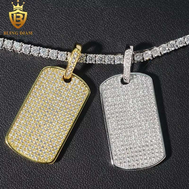 Wholesale Price Rectangle Pendants Hip Hop Fine Jewelry Moissanite Iced Out 925 Silver Charm Pendant