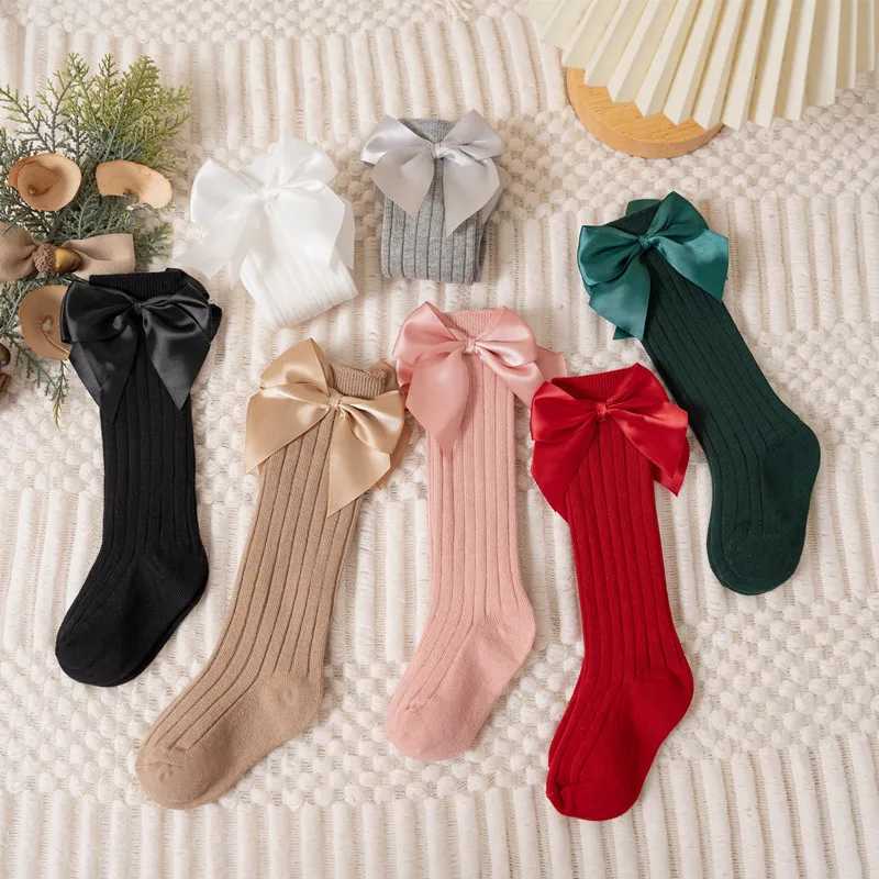 Baby Girls Socks Autumn Winter Kids Big Bow Knee High Long Soft Cute Kids Christmas Sock Cotton Red Newborn Socken For 0-8 Years G251124