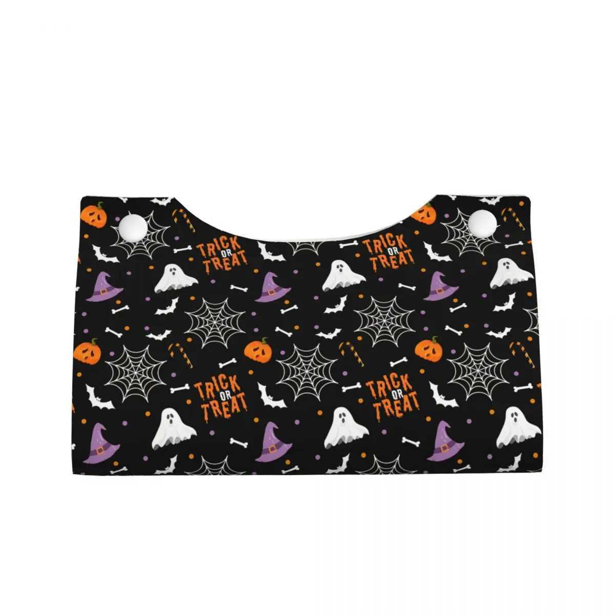 Custom Ghosts Bats Skull Halloween Party Tissue Box Holder Rectangular PU Leather Facial Tissue Box Cover for Car BathroomM251124