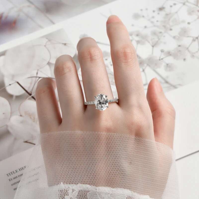 Anziw Classic Engagement Wedding Ring for Women S925 Silver Oval Cut 10x8mm 5A Cubic Zirconia Finger Ring Big Lab Diamond Band