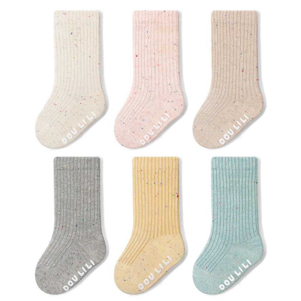 New Cotton Socks For Girls Knee High Rainbow Dot Ribbed Infants Long Tube Sock Anti-Slip Childrens Leg Warmers Boys Baby Socken G251124