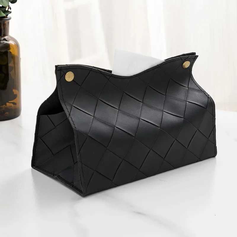 1Pc Nordic Woven Plaid Tissue Box PU Leather Napkin Holder Foldable Dustproof Tissue Storage Boxes For Home Hotel Car OfficeM251124