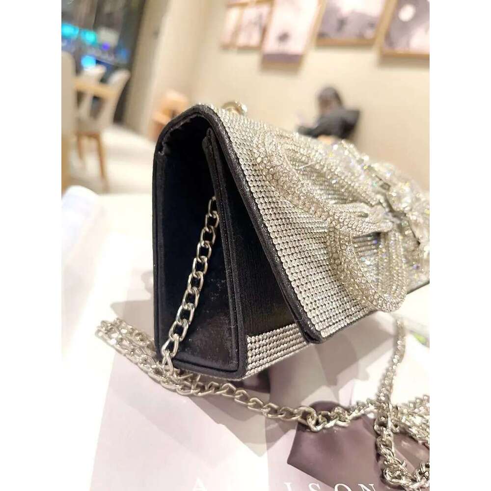 Designer Bag 2025 Bow Knot Women's Handbag Glitter Shiny Rhinestones Dia Evening Wedding Party Clutch Purse Shoulder Crossbody Bag Luxury Bag