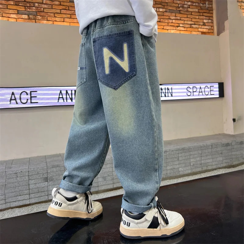 Boys pants for spring and autumn childrens jeans boys Handsome straight Korean version ages 413 250414z