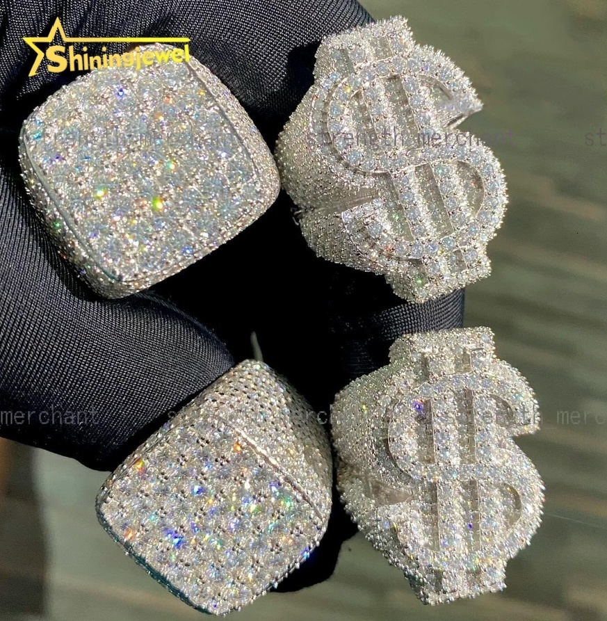 Pass Tester Fashion Custom Hip Hop Style Men Ring Iced Out VVS D Moissanite Diamond Jewelry 925 Sterling Silver Rings Men Women
