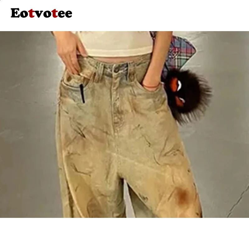 EOTVOTEE Womens Wide Leg Jeans American Retro Straight Autumn Fashion High Waist Street Denim Shorts 250417