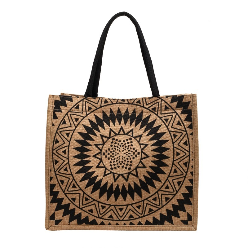 Large Capacity Linen Single Shoulder Handbag Suitable For Women's New Ethnic Style Fashionable Mommy Bag College Student Class Handbag